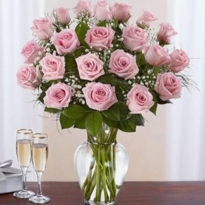 Long Stem Pink Roses Vase (Your Size)