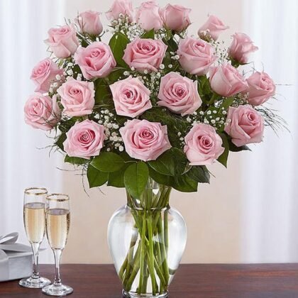 Long Stem Pink Roses Vase (Your Size)