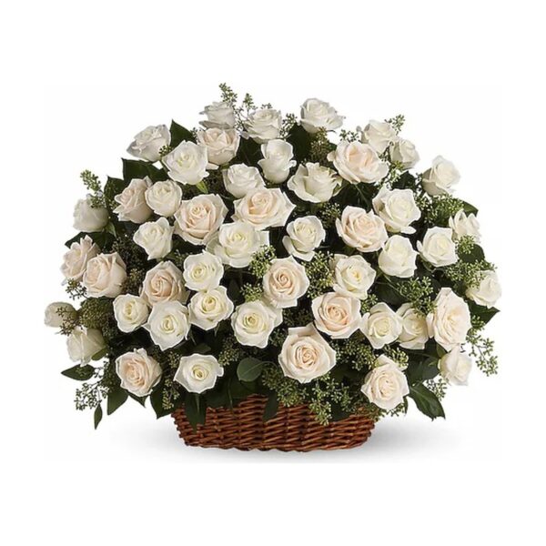 Large basket of white roses