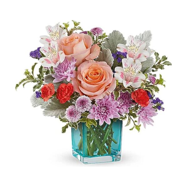 Colorful floral arrangement in glass vase