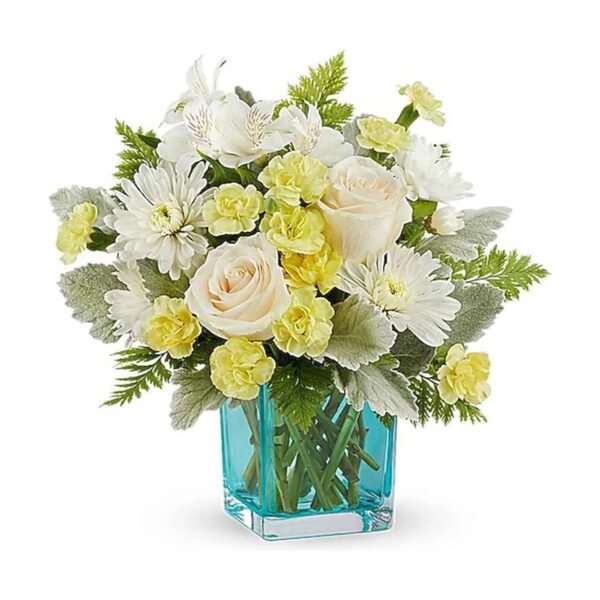Colorful floral arrangement in glass vase