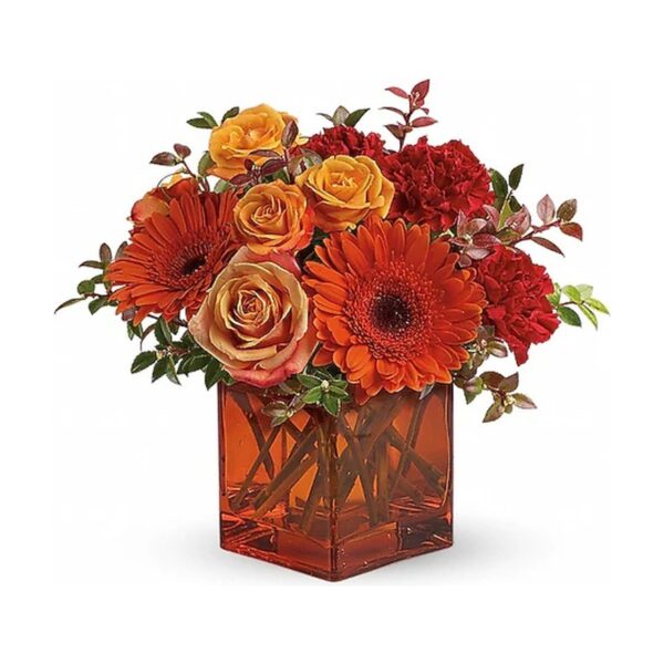 Vibrant orange and red flower arrangement