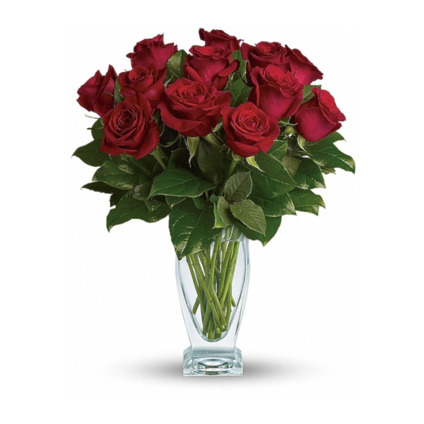 Bouquet of red roses in vase