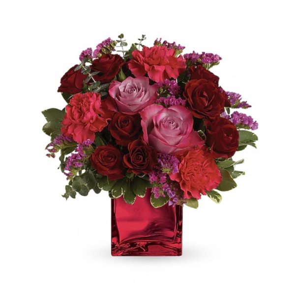 Colorful bouquet of roses and carnations