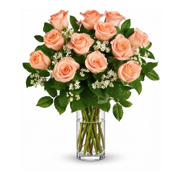Bouquet of peach roses in vase