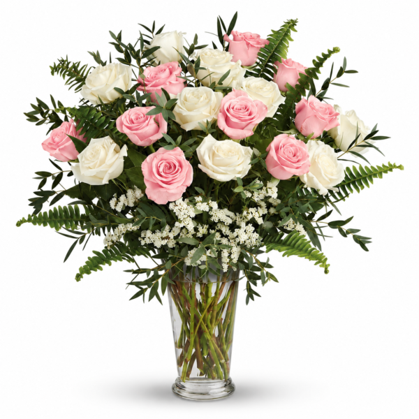 Bouquet of pink and white roses